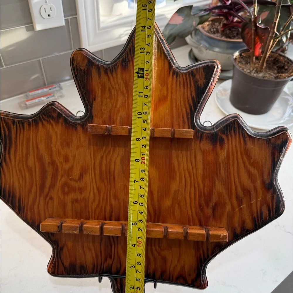 Vintage Maple Leaf Shaped Wooden Spoon Shelf Display